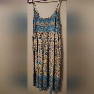 NATURAL LIFE Blue and Cream Boho Midi Spaghetti Strap Dress